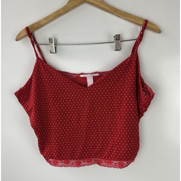 Victoria's Secret Stretch Modal Lace Back Cami Shorts Set Red Pink Polka Dot XXL - Picture 5 of 16